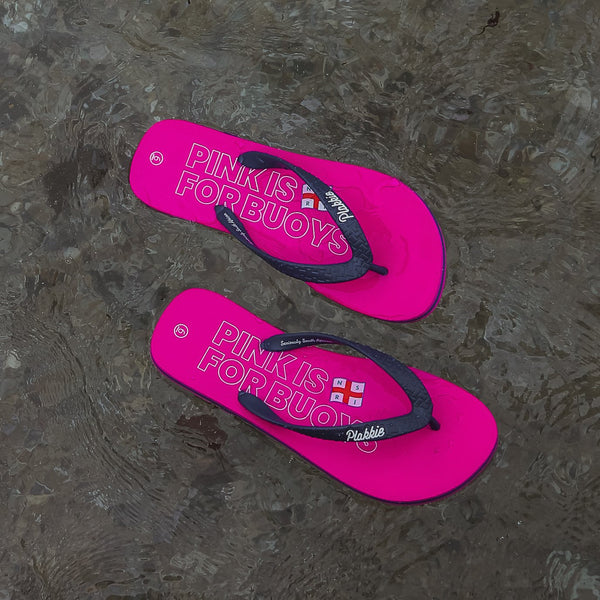 NSRI Pink staat voor een boei (roze en blauw)